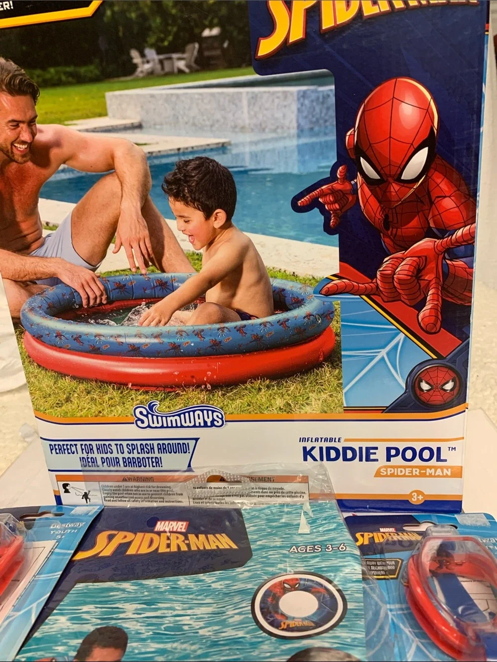 Spider-Man 4-Pc Swim Set NEW Kiddie Pool (2) Swim Goggles and matching Swim Tube